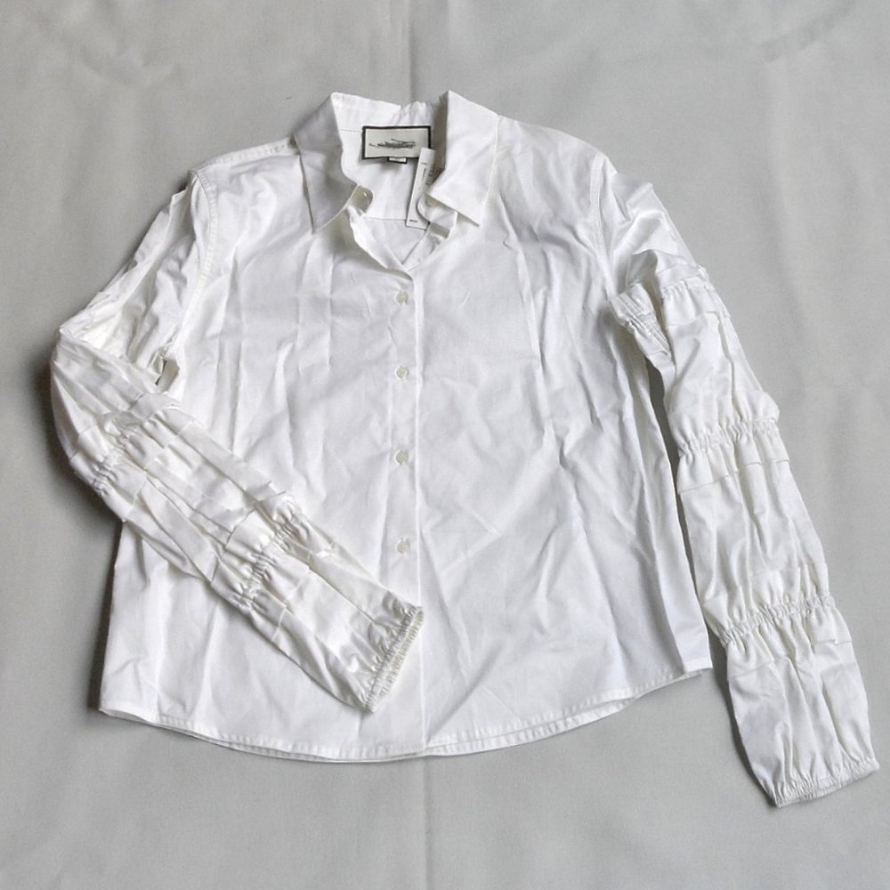 NWT$295 Alexis Ruffled Long Sleeve Button Up Shirt Poplin Cotton Blouse Top Sz S - Picture 11 of 12